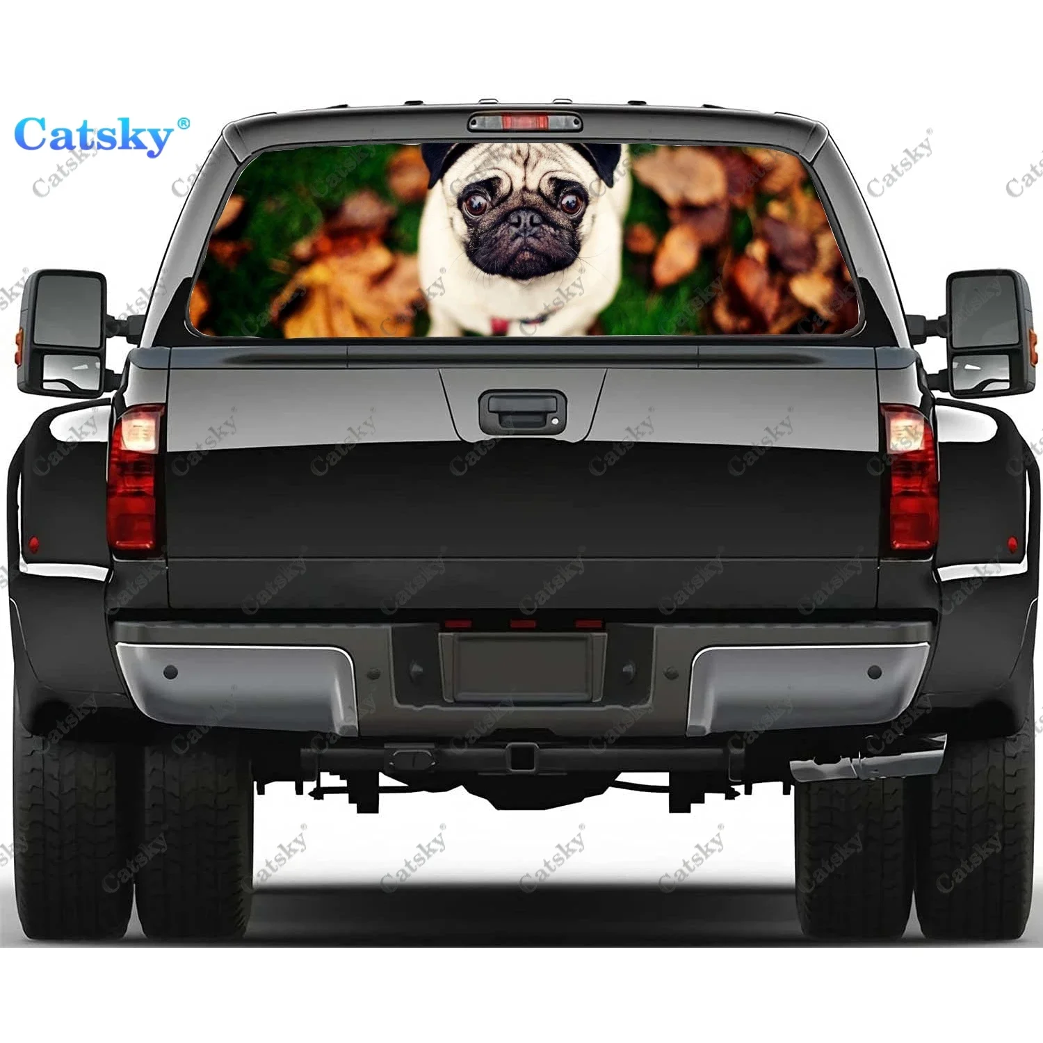 

Pug Dog Animal Car Rear Window Sticker Graphic PVC Decorative Truck Wrap Cover Perforated Vinyl Universal Auto Accessories Decal