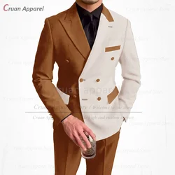 Classic Men Suit Set 2 Pieces Birthday Party Tailor-made Slim Fit Beige Splicing Costumes Formal Banquet Business Blazer Pants