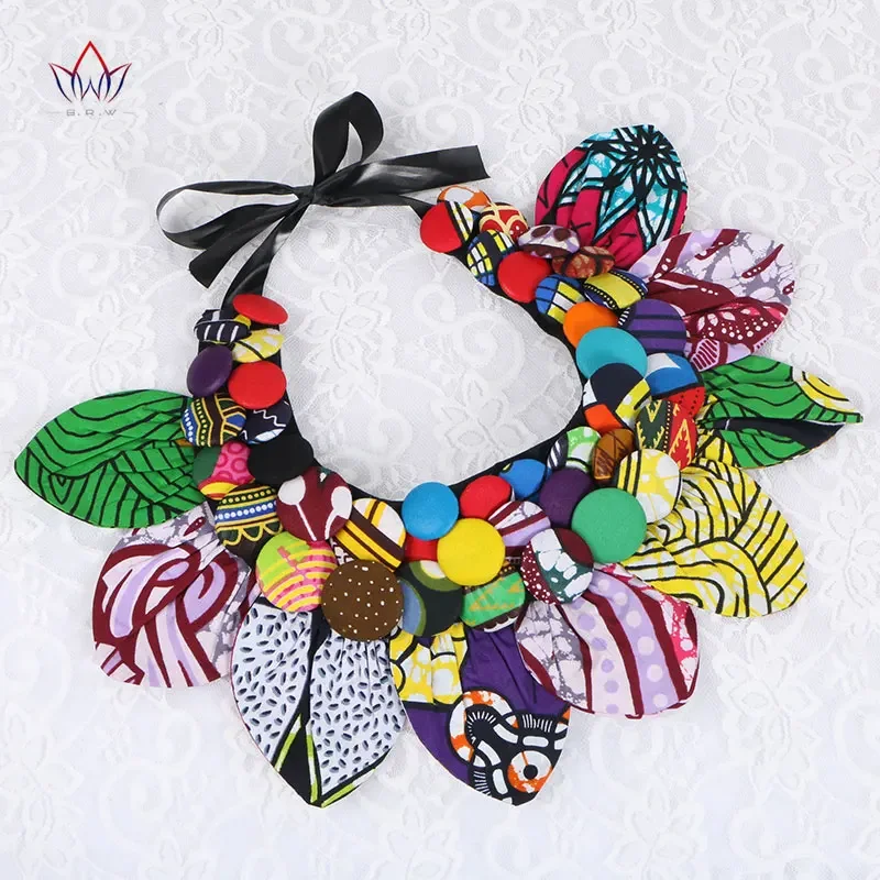 2023 Ankara Button Bib Button Earrings Statement Neckpiece Tribal Necklace Handmade Flower Shape African Jewelry WYA063