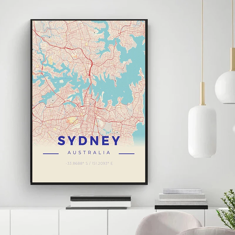 Classic City Maps Travel Beijing Sydney New York Paris Posters and Prints Canvas Printing Wall Art Picture for Living Room Decor