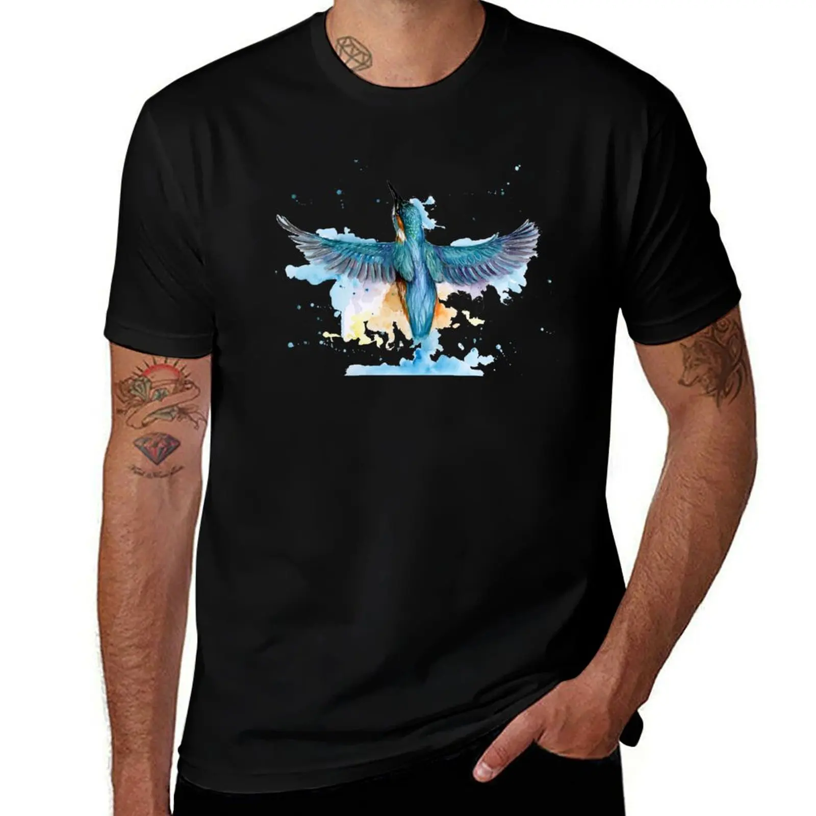 Watercolour Kingfisher in flight T-Shirt Light Athletic Short Sleeve Tee Shirt T-Shirt