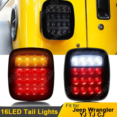 2pcs 16 LED Tail Lights Smoked Shell Tail Light Rear Brake Reverse Light with/without Turn Signals for Jeep Wrangler YJ TJ CJ