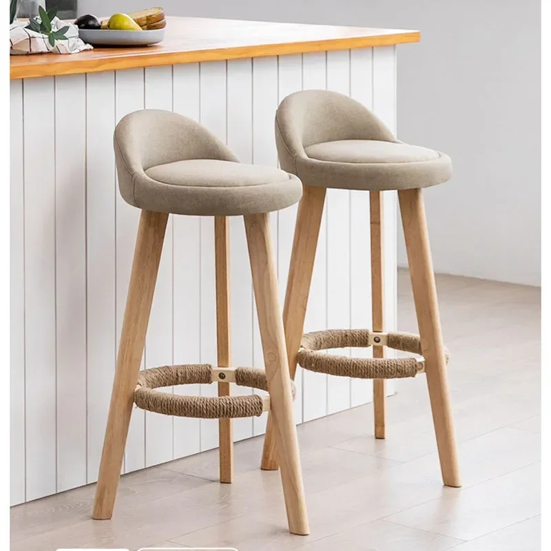 

Bar Height Bar Stools Without Back Wooden Tall Stools for Kitchen Island Modern Bar Chairs Cotton and Linen Barstools Furniture
