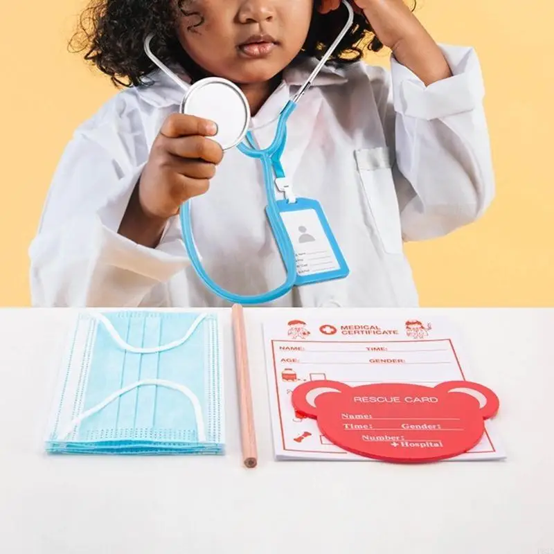 F62D Early Education Tandarts Tools Wooden Tandarts speelgoed Doctor Gadgets Doctor Tandarts Girl Real Stethoscoop Set