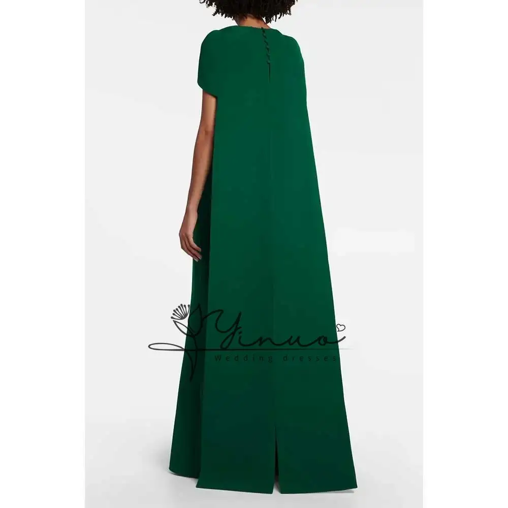 Green Elegant Long Cape Evening Gown Saudi Arabian Women Formal Ball Dress And Floor Style Special Occasion Crepe Dress