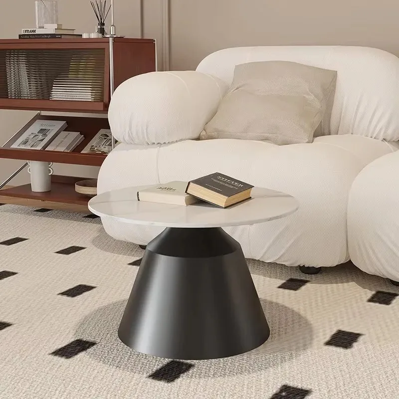*Italian Modern Minimalist Round Coffee Table with Side Table, Designed for Hotel and Apartment Use.