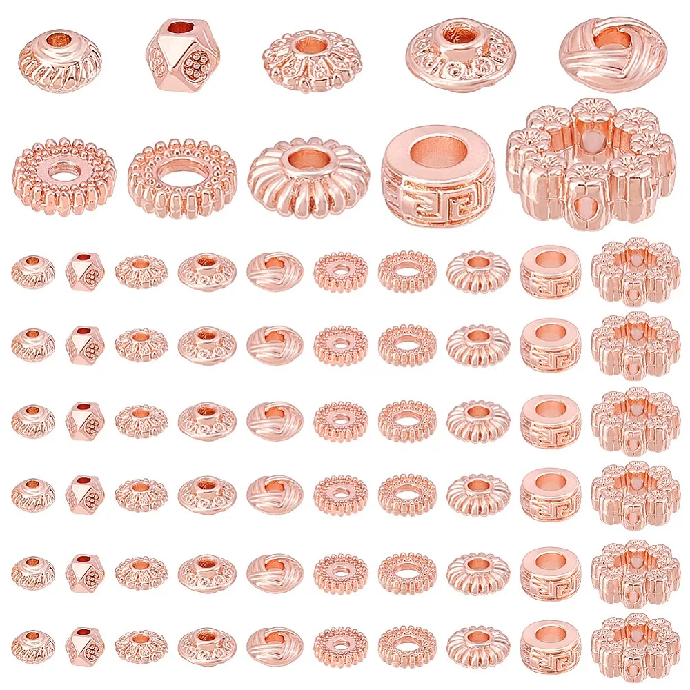

100pcs 10 styles Alloy Spacer Beads Mixed Shapes Rose Gold 3~10x3~10x1.5~3.5mm Hole: 1.4~4.5mm 10pcs/style