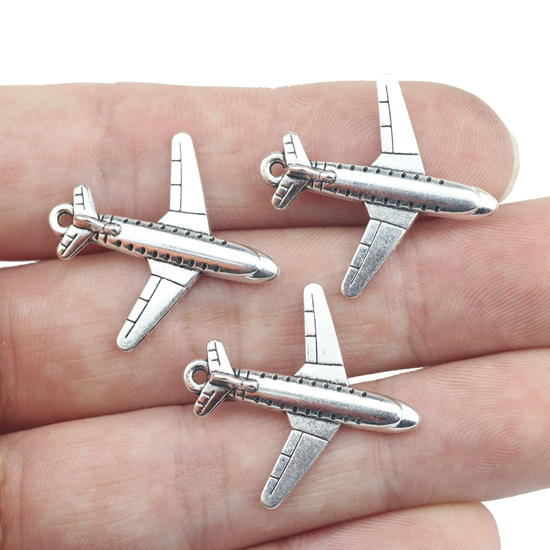 10pcs/lot 25*26mm Antique Silver Color Airplane Charm Travel Aircraftplane Pendant DIY Jewelry Making