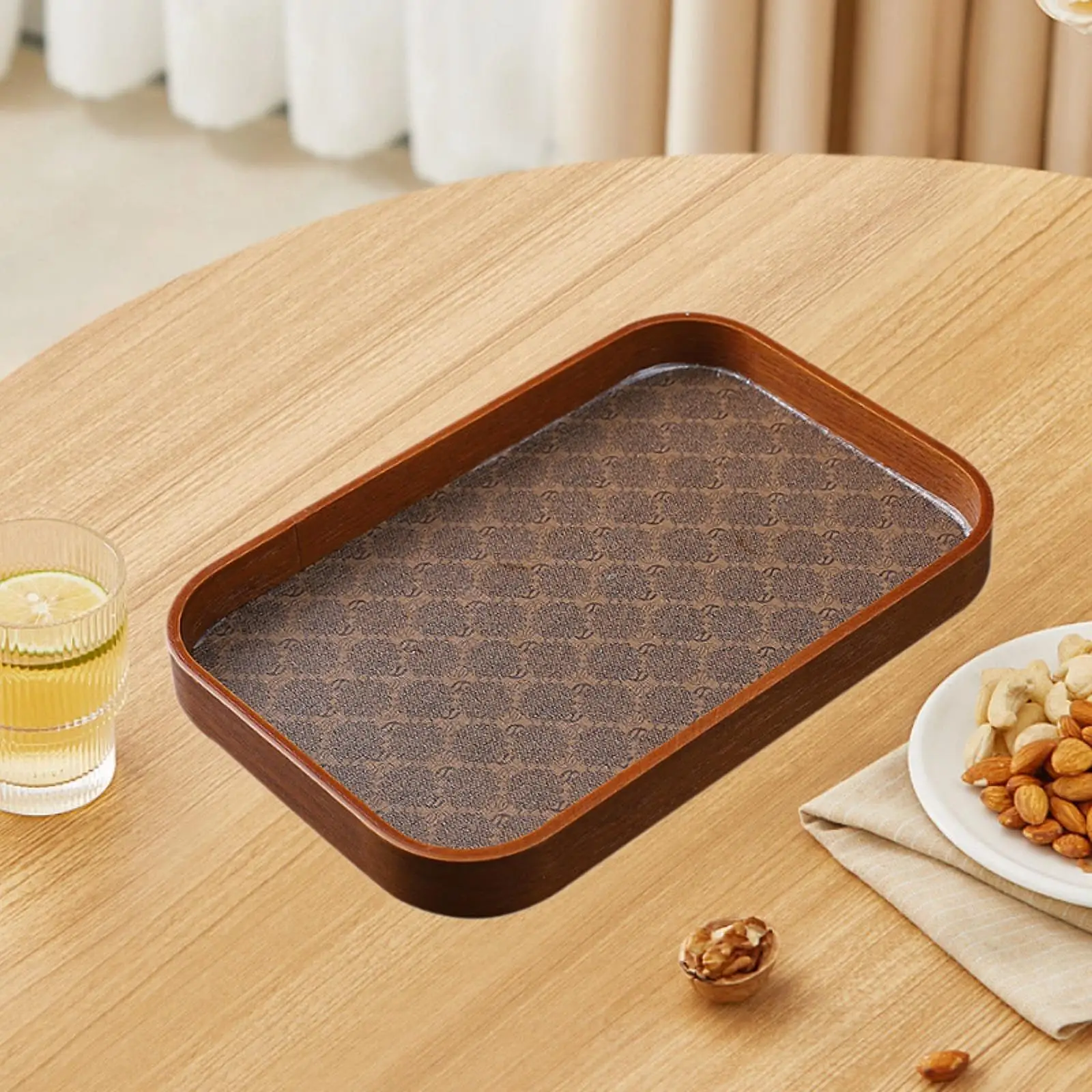 

Wood Serving Tray Fruit Platter Dinner Tray Embossment Glass Fruit Snack Tray for Coffee Table Tea Room Kitchen Office Bathroom