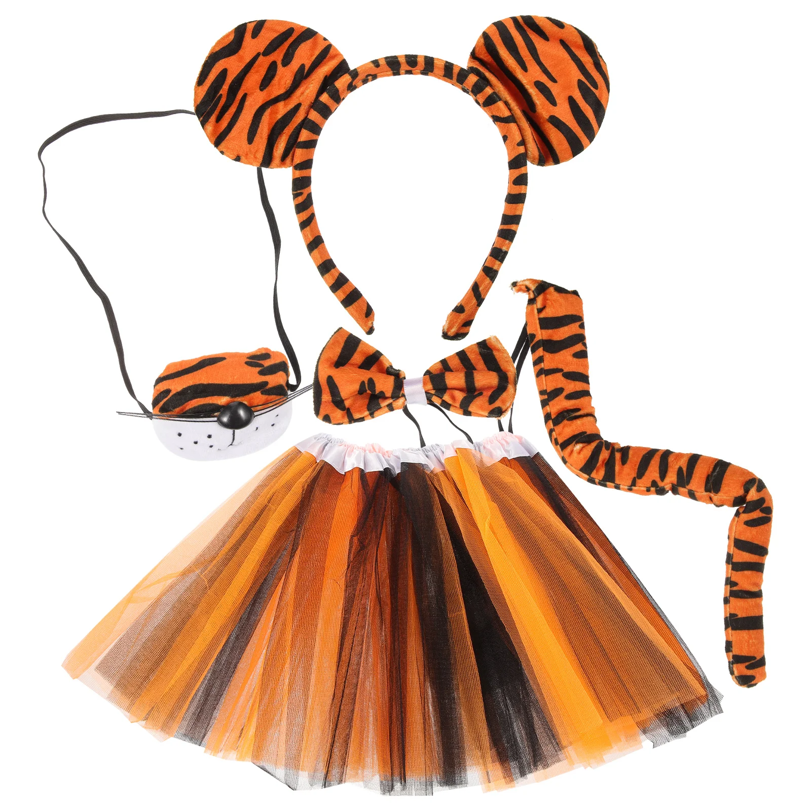 

Tiger Eye Halloween Animal Headband Ears Gauze Skirt Set Child Rat Mask Costumes