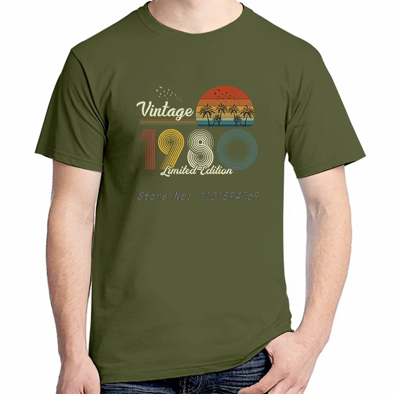 الصيف القطن تي شيرتات قصيرة الاكمام 1980 ولد هدية عيد ميلاد تي شيرت خمر الشمس الفردية الجرافيك تي شيرت ملابس رجالي
