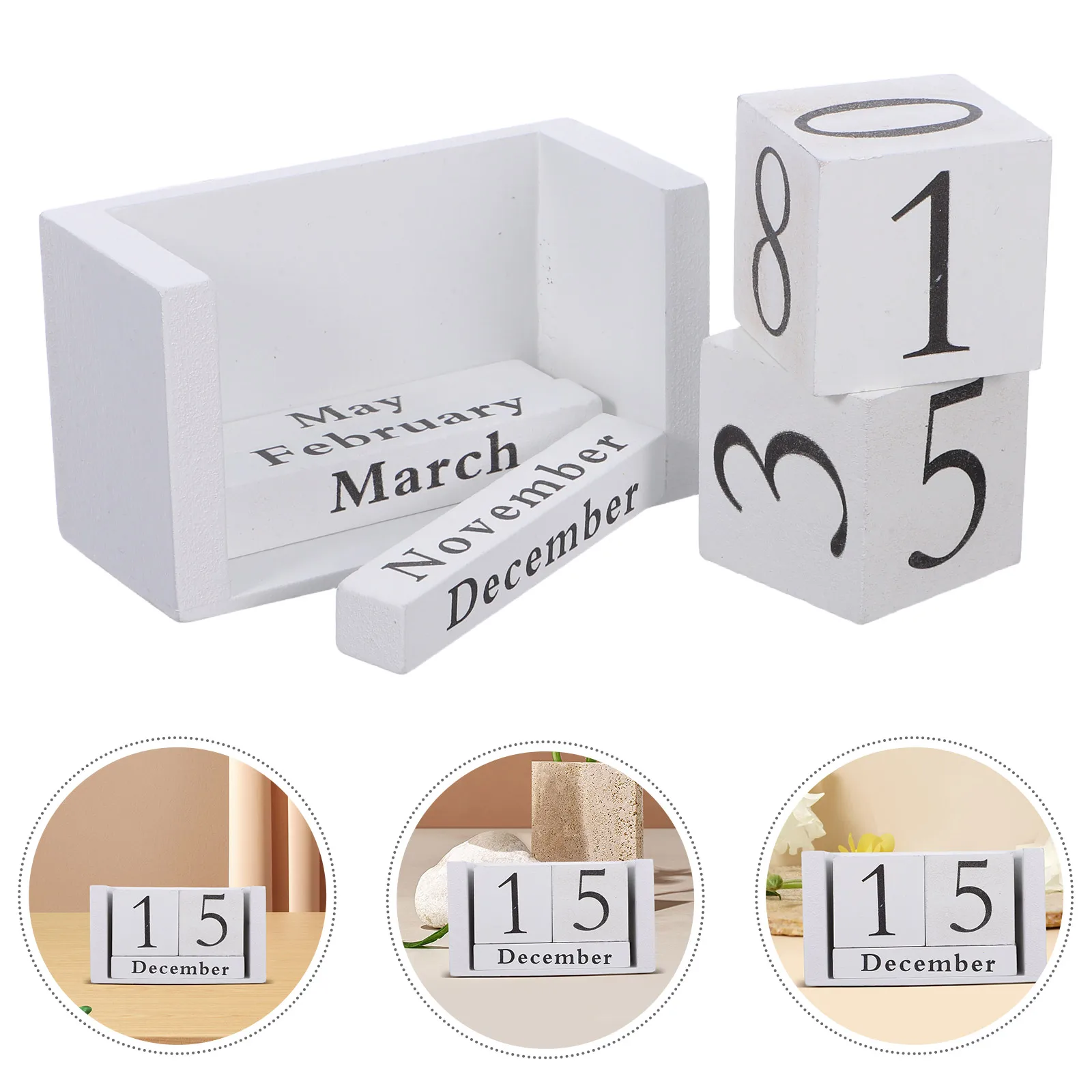 

Retro Wooden Perpetual Adjustable Month Date Display Block Desk Office Stable Wood Calendar for Small Spaces Vintage for Daily