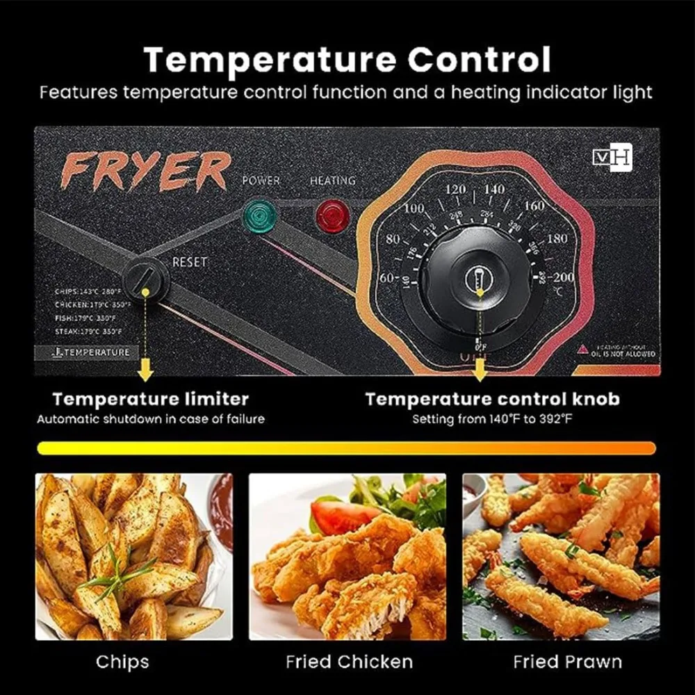 Commerciële elektrische friteuse van 110 V, 20,7 Qt met 2 x 6,35 QT verwijderbare manden, bescherming tegen oververhitting