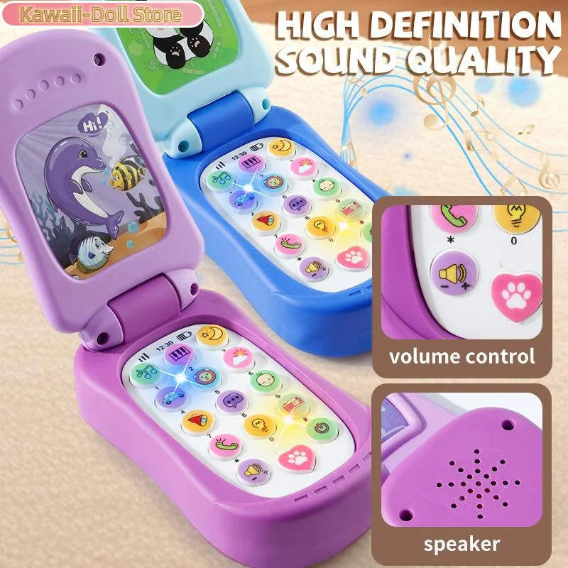Simulazione del fumetto Flip Phone Musica educativa Telefono Giocattolo Educazione per bambini Voci precoci Giocattoli per regali per bambini