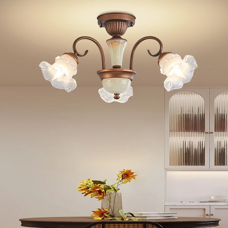 مادة اليشم الأمريكية الرجعية الفاخرة ضوء السقف غرفة المعيشة الأوروبية الراقية الزجاج زهرة غرفة نوم غرفة الطعام ضوء السقف