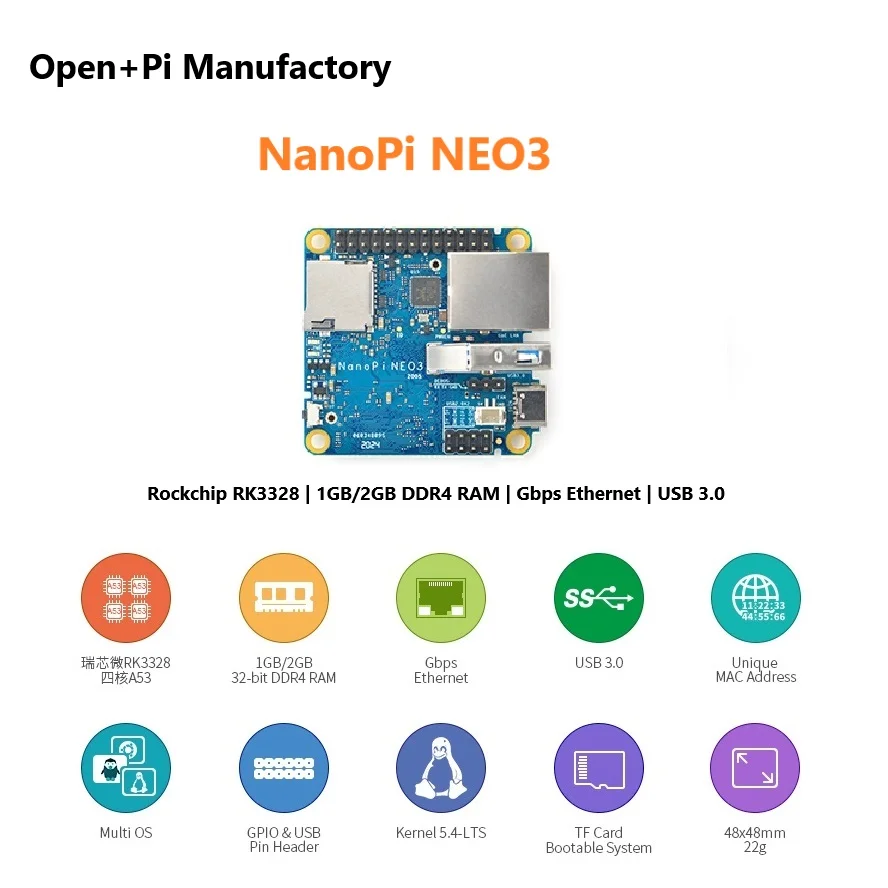 Select+Pi Nano Neo3 Development Board 2G DDR4 RAM Rockchip RK3328 Quad Cortex-A53 Upto 1.3GHz,1GB Ethernet,Ubuntu,Multi,Lunix