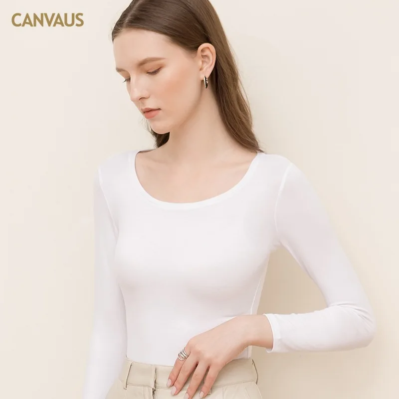 Autumn Solid Color Scoop Close-Fitting Low-Necked Underwear Blouse Women's Slim-Fit Thin Cropped Sleeve Korean Style Top