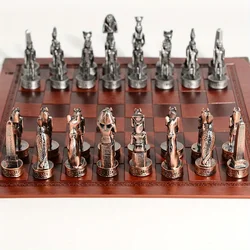 32 Pcs Metal Egypt Theme Characters Chess Metal Solid Color Artificial Leather Chessboard Table Game Toys Entertainment
