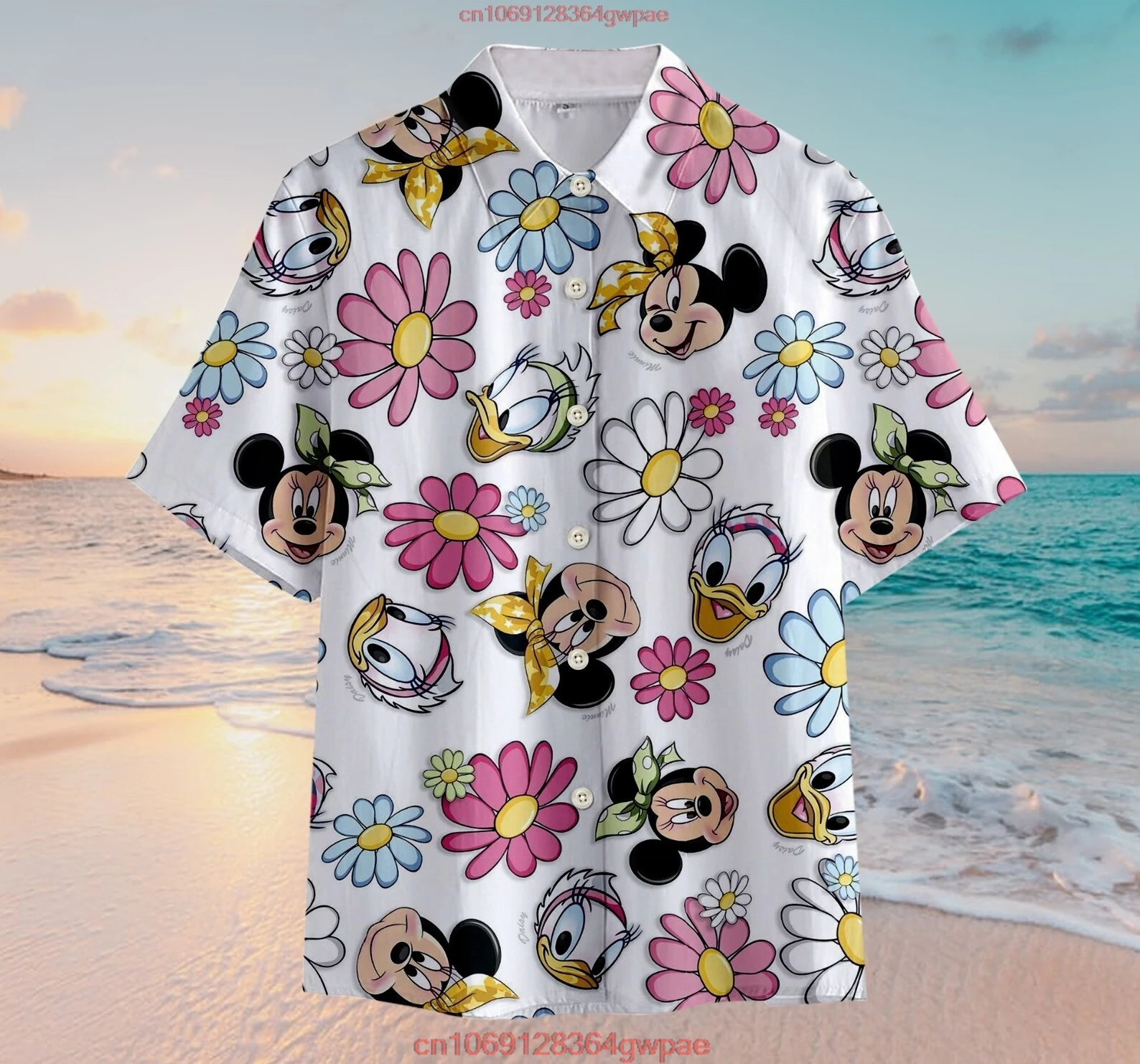 Disneyland Collection Icons Hawaiian Shirt Men Button Up Shirt Mickey Minnie Hawaiian Shirt Fashion Beach Short Sleeve Shirt