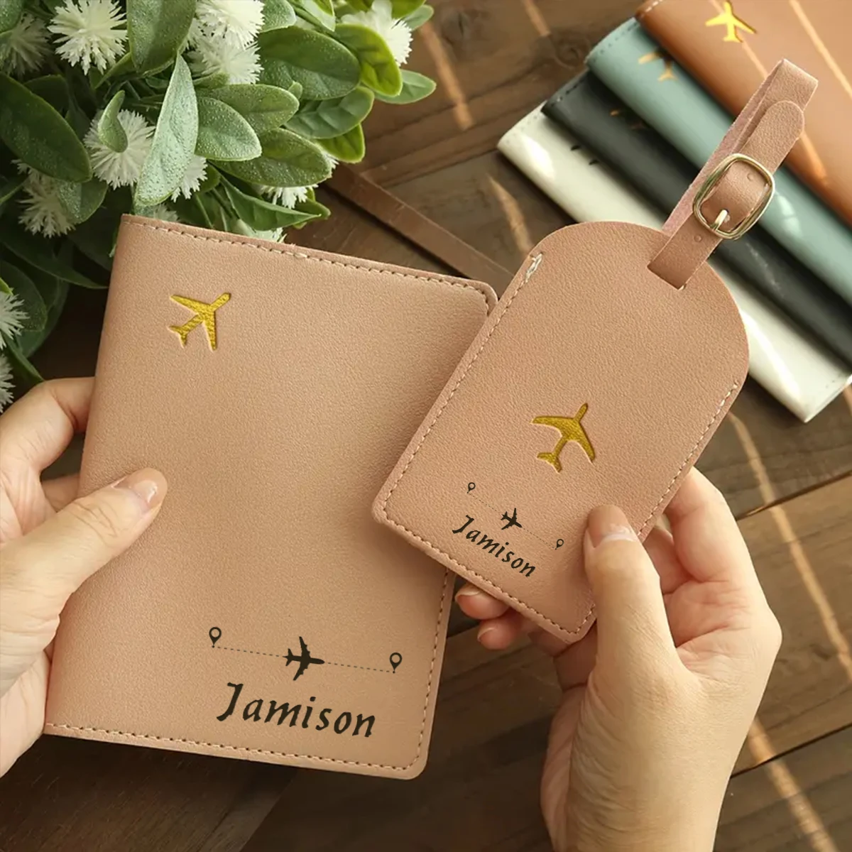 

1pc Custom Name Passport Holder and Luggage Tag Set Travel Gift Leather Passport & Tag Secure