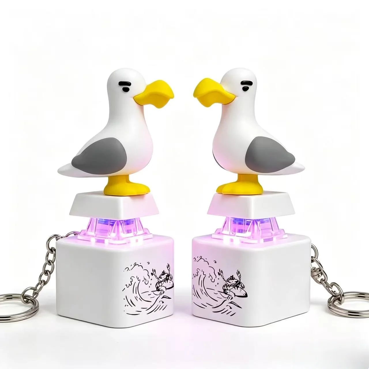 Seagull-shaped Glowing Voice Button Keychain Stress-relief Little Bird Sound Creative Little Duck Keychain