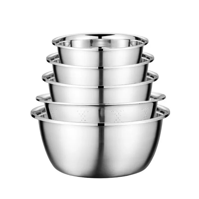5pcs Stainless Steel Colander Set - Vegetable Fruit Pasta Strainer, Large Heavy Duty Filter Bowl
