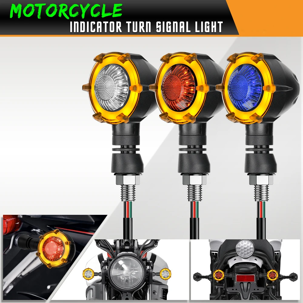 Motorcycle LED Turn Signal Lights LED Amber Sequential Flowing Blinker 12V Retro Dual-Color Motorbike Indicator Flasher Lamp