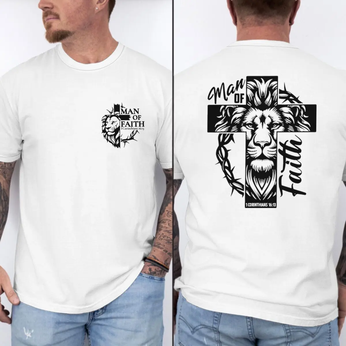 

New Summer Men's T-shirt with Fashionable Lion Print Trendy Street Style Outfit Christian Fashion Casual Short Sleeve Tee Shirt