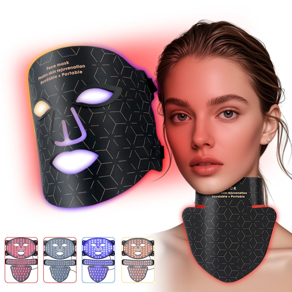 

Silicone 4 Colors LED Face Mask Neck LED Red Light Photon Infrared Therapy Flexible Facial Mask Repair Skin Brighten Skin Tone