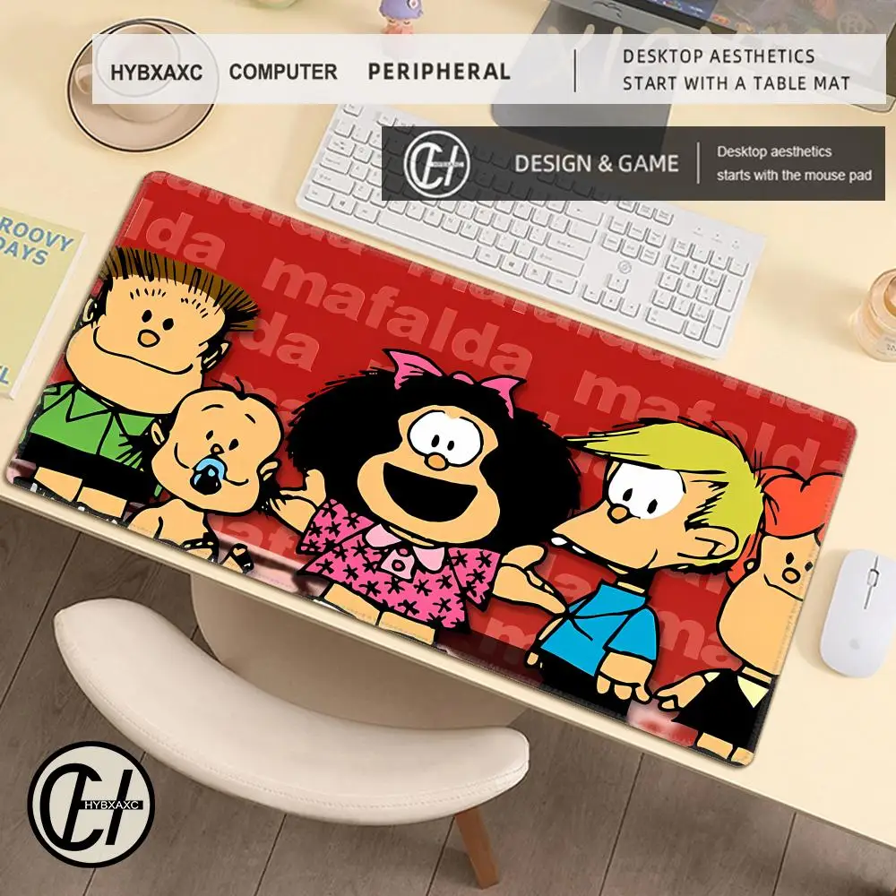 Cartoon Mafalda Cute XXL MousePad Large Desk Mat Keyboard Ergonomic Office Rubber Game PC Non-slip Anti-fray Home Custom HYBXAXC