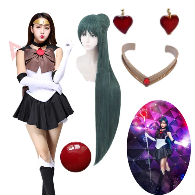 Setsuna Meiou Sailor Pluto przebranie na karnawał sukienka naszyjnik rękawiczki pończochy z pałąkiem na głowę peruka kolczyki wykonane na zamówienie rozmiar wysokiej jakości
