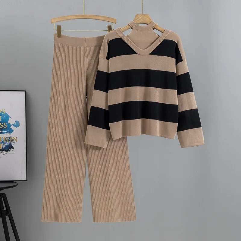 Women Sweater Two Piece Set Muslim Knitted Pullover Wide Leg Pant Casual Knit Outfits Suits Musulman Ensemble 2025 Autumn Winter