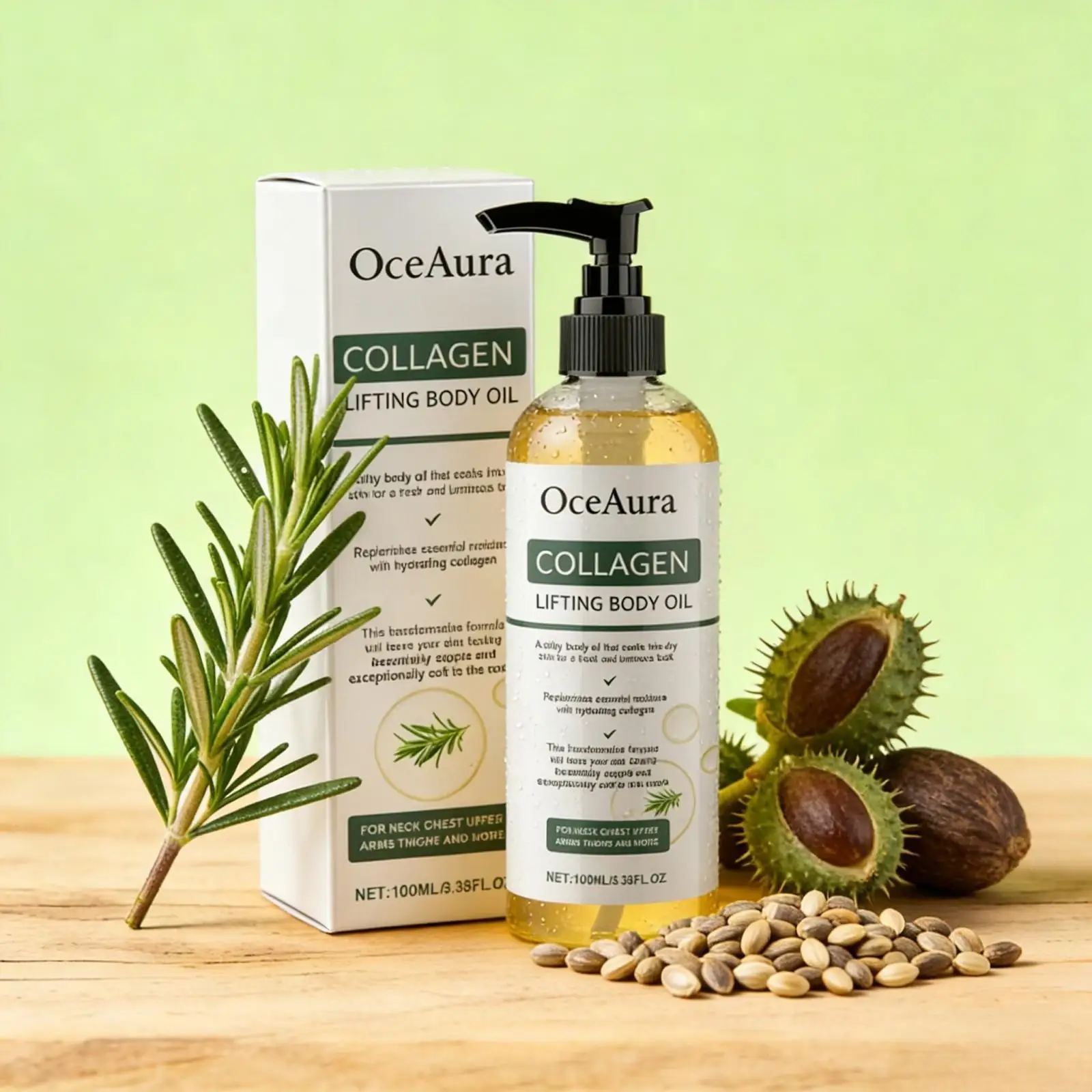 

Масло для тела OceAura Collagen Lifting: увлажняющее, повышающее эластичность кожи, подтягивающее, с розмарином, для массажа тела.