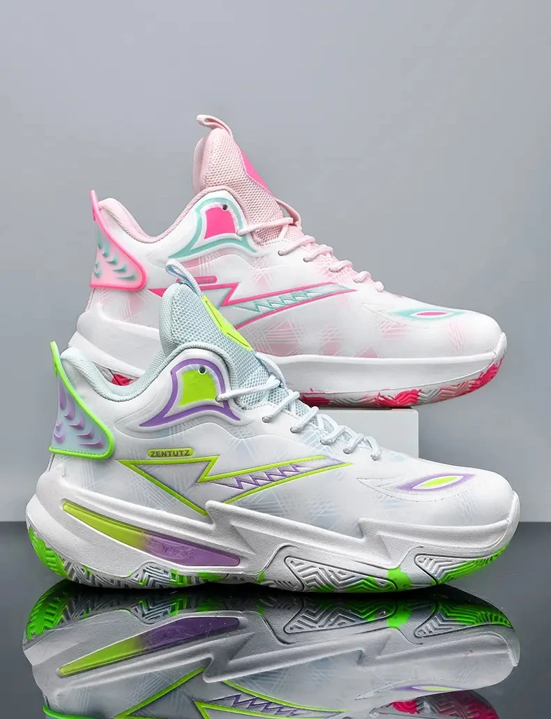 أحذية كرة السلة الشبكية القابلة للتنفس للرجال والنساء على طراز الزوجين أحذية رياضية مضادة للانزلاق ومقاومة للاهتراء وممتصة للصدمات