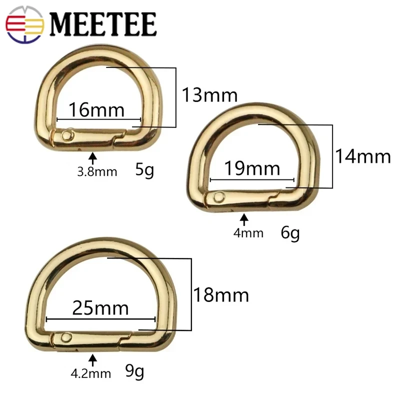 5Pcs Meetee 16/19/25mm Metal Spring D Ring Buckles Bag Strap Webbing Openable Connect Rings Clasp Keyring DIY Hardware Accessory