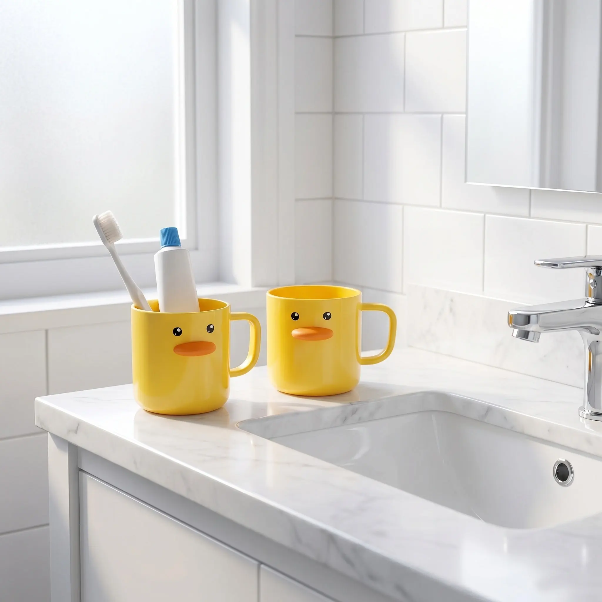 2Pcs Smooth Handle Duck Shaped Plastic Cups for Brushing Teeth Bathroom Accessories Toothbrush Storage Cup Drinking Tumbler