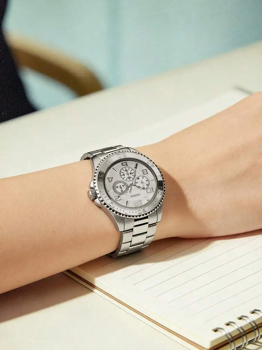 Womens Fashion Stainless Steel Quartz Watch With Multi-Function Dial