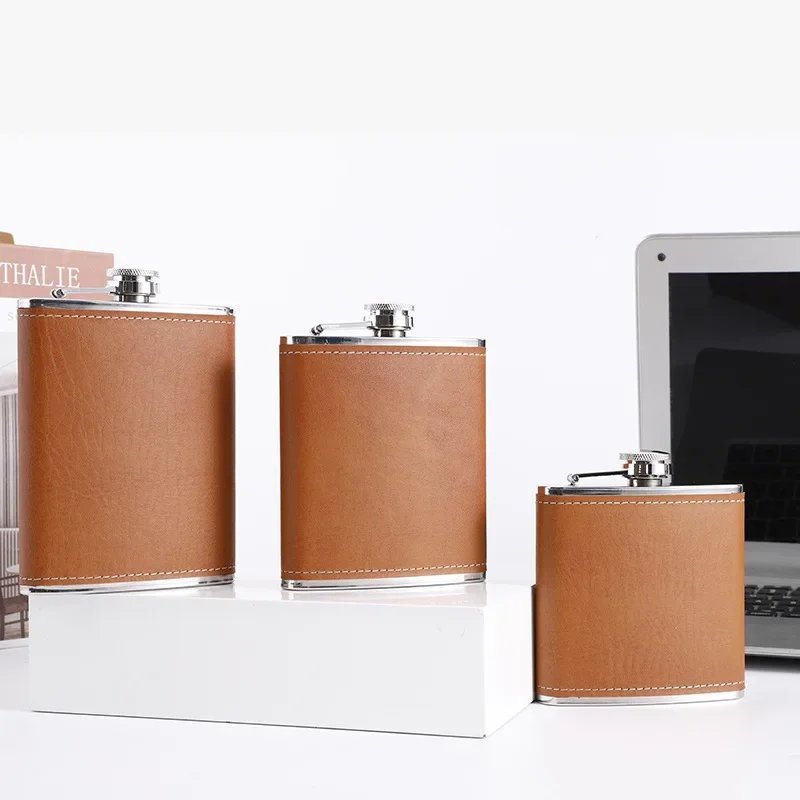 

6/7/8 oz Pu Leather Wrap Whisky Flagon Stainless Steel Hip Flask Alcohol Whiskey Wine Pot Bottle Vodka Liquor Pocket