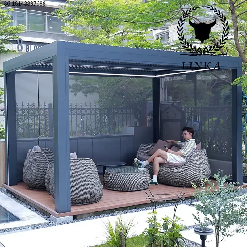 

Customized outdoor pavilion, courtyard, aluminum alloy canopy, electric leisure garden, new Chinese villa, outdoor sunshade