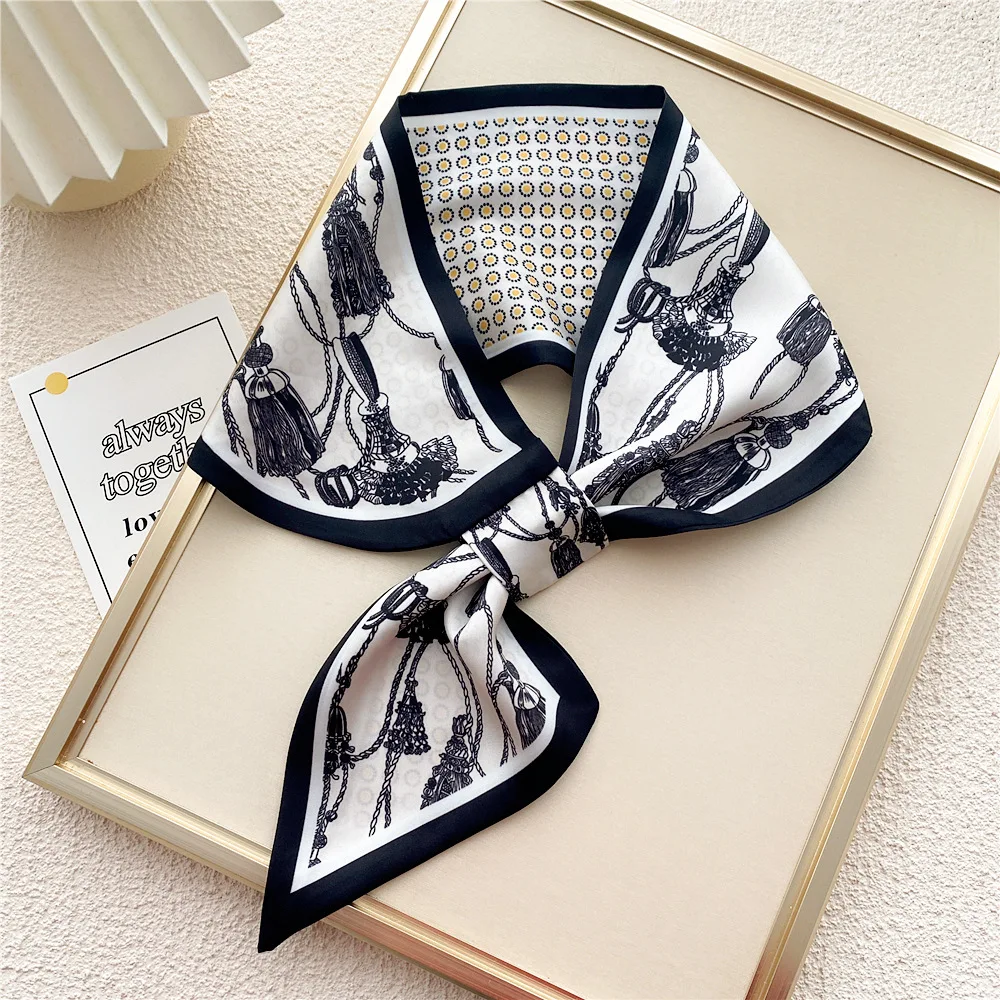 Elegant Small Ear Silk Scarf Women Luxury Spring Summer Neckerchief Wrist Towel Korean Style Tie Bag Band Ladies Neck Scarf