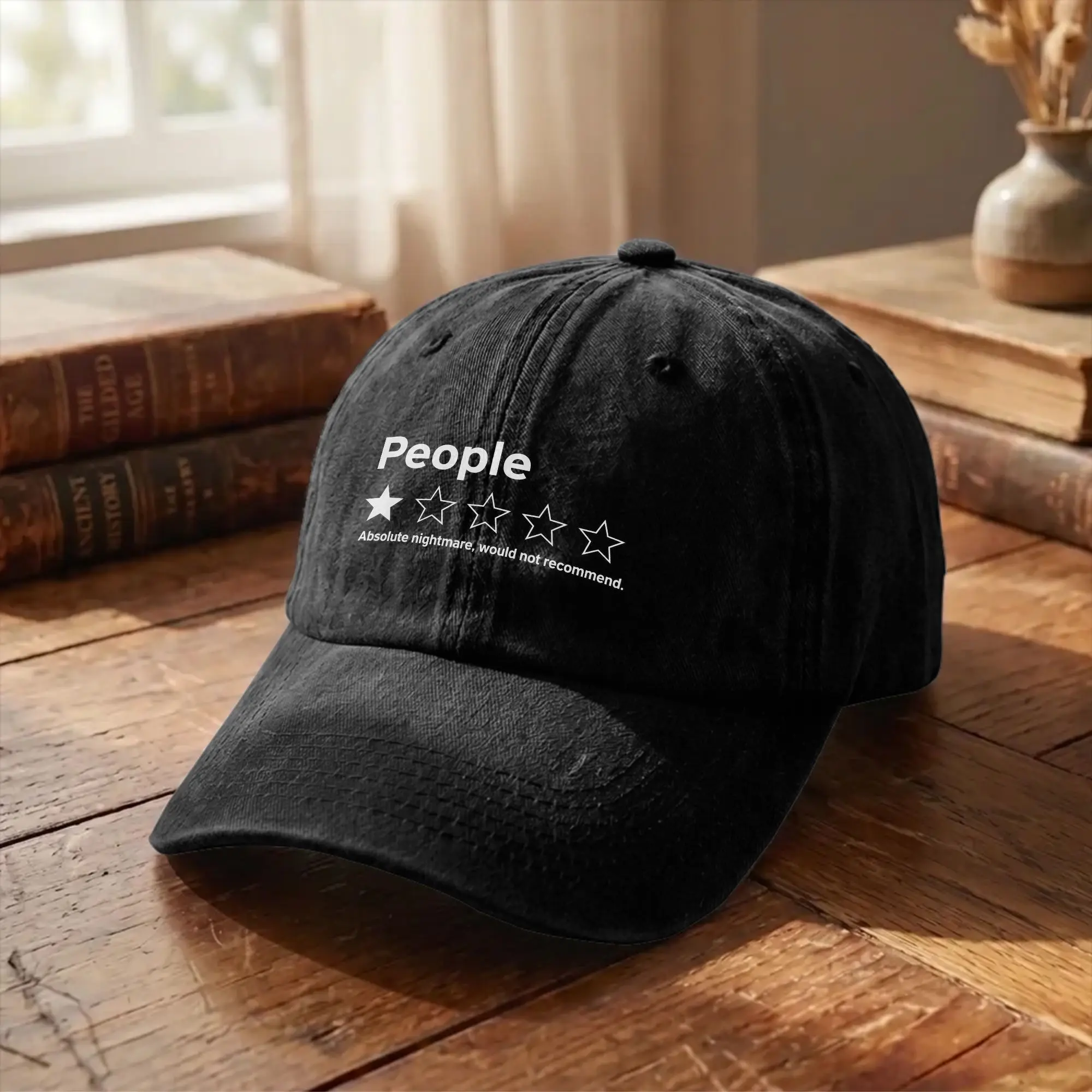 Funny People One Star Rating Unstructured Baseball Caps Distressed Denim Absolute Nightmare Sun Cap Workouts Adjustable Fit Hats