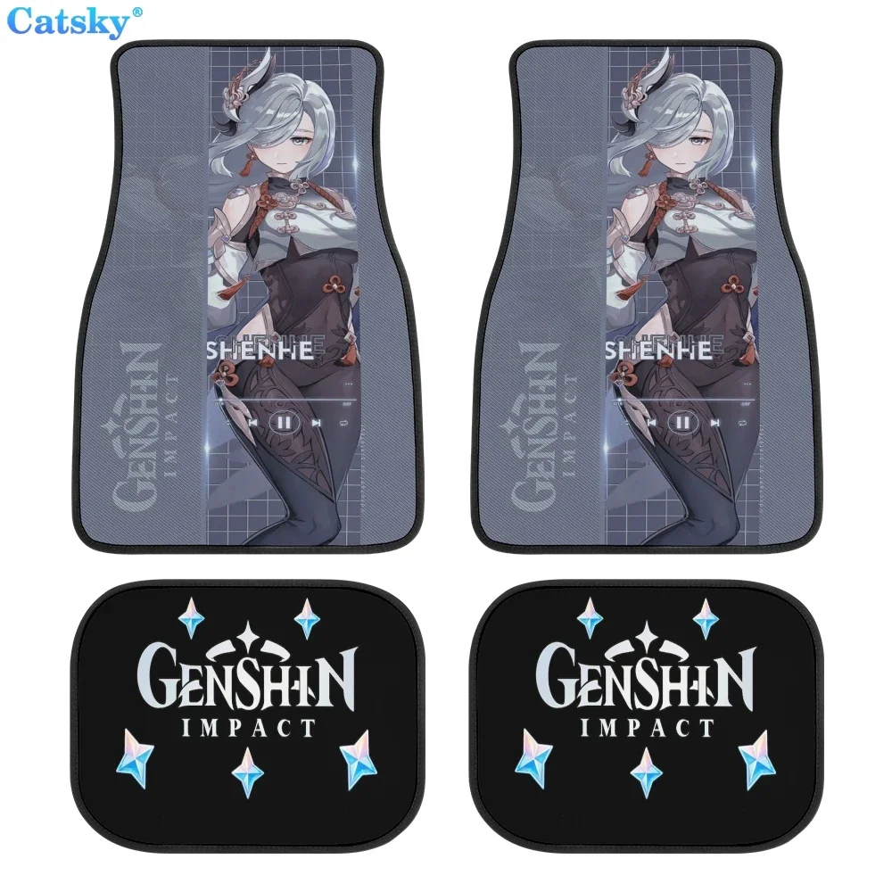 Genshin Impact anime Car Floor Mats Universal Front/Rear 4 Pieces Interior Accessories Rug Car SUV Truck Floor Mats Rubber 5