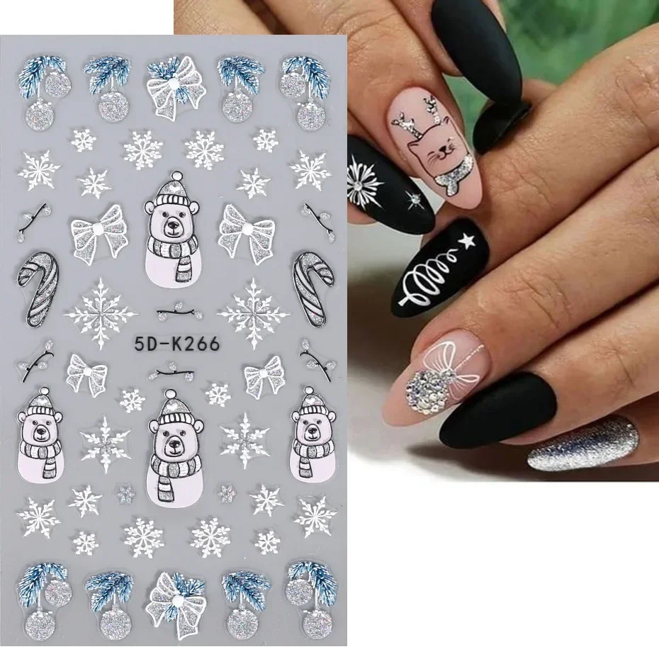 Pegatinas navideñas de copos de nieve en relieve 5D, calcomanías de dibujos animados de Papá Noel, calcomanías de manicura DIY, puntas de aluminio