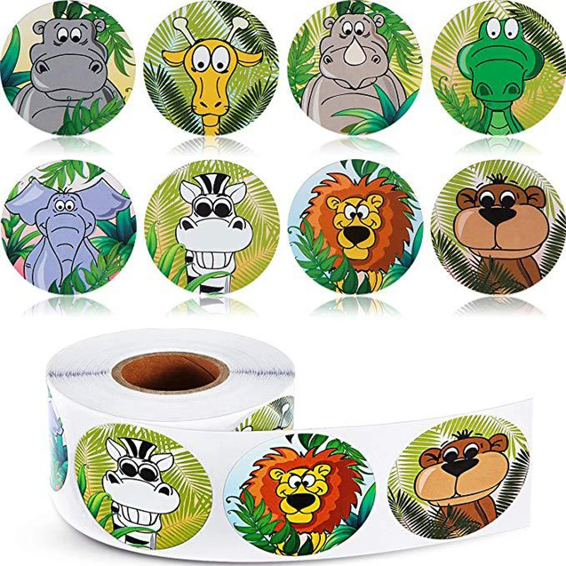 50PCS Zoo Animal Round Stickers Three Kinds Design Cute Animals Tag Label Reward Kids Scrapbooking For Notebook Naptop Students