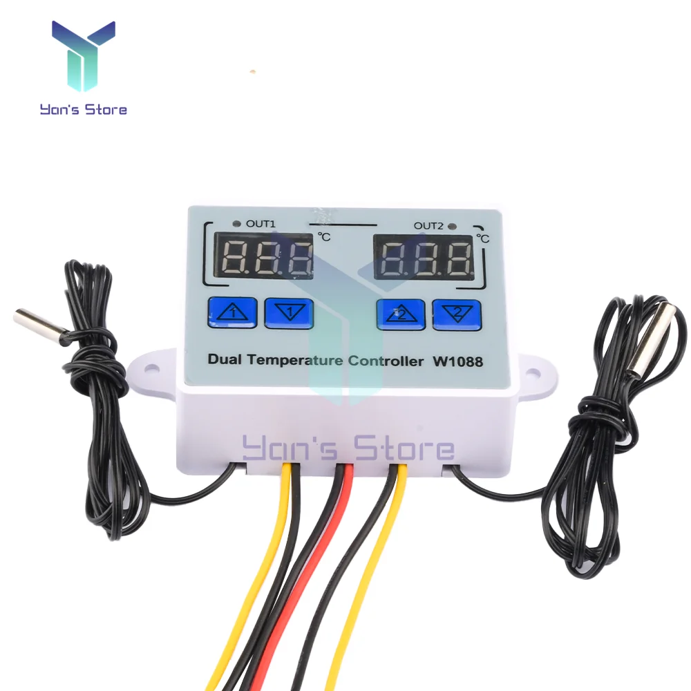 Dual Digital Thermostat Temperature Controller Two Relay Output Thermoregulator for incubator Heating Cooling 220V 12V XK-W1088