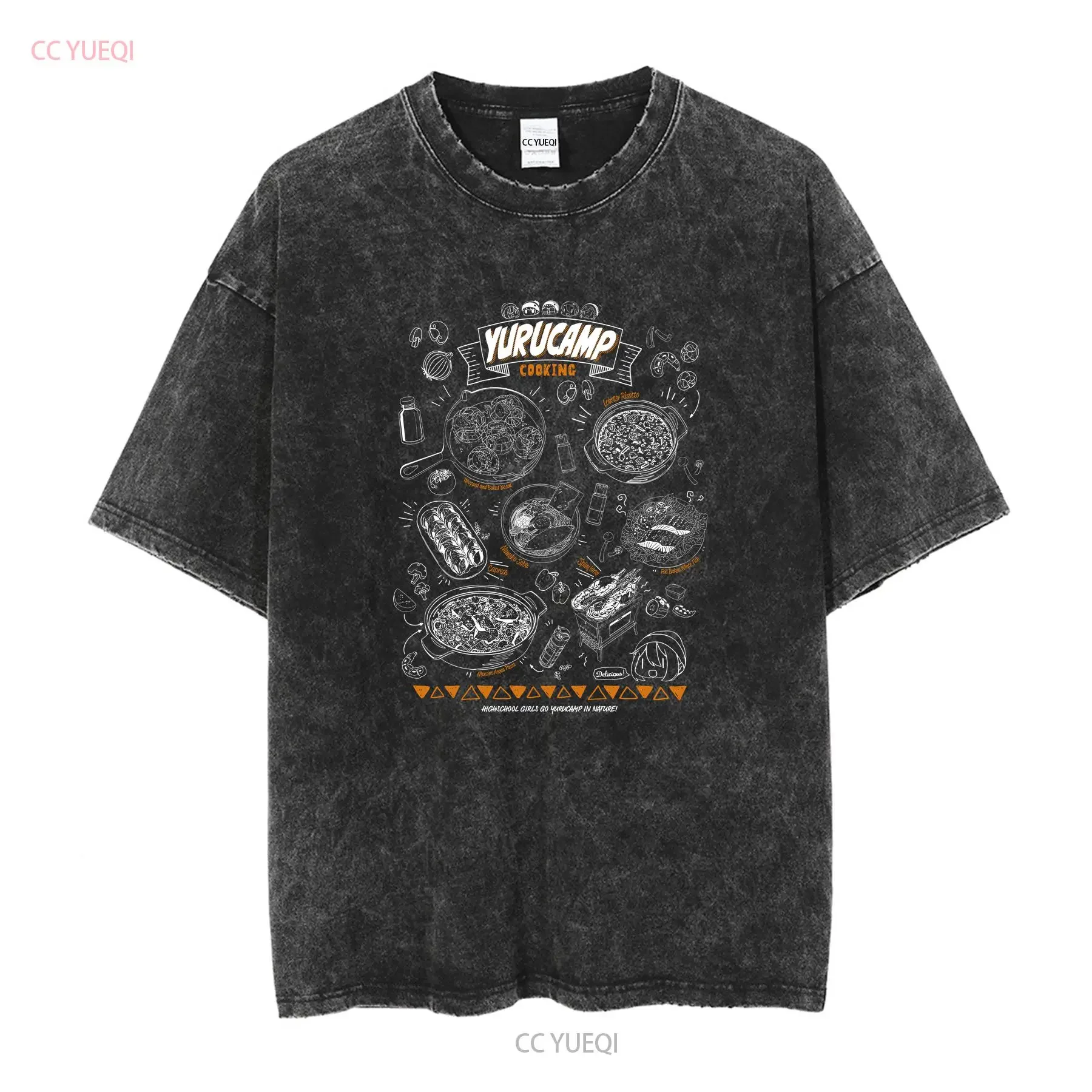 Yuru Camp Yurucan Cooking Groumet T shirt Chalk Art Japan New vintage Washed Stylish graphic Top For Everyday Wear Unisex