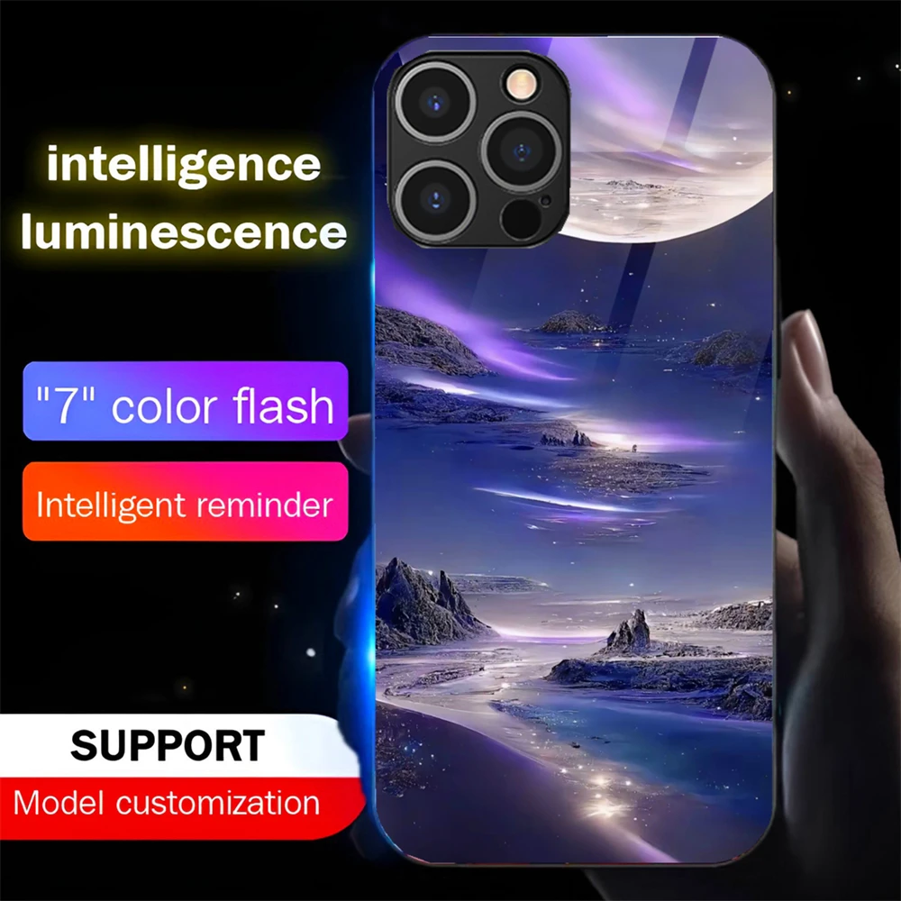 

Светящийся светящийся чехол для телефона Dreamy Moonlight River Voice Sensing со светодиодной подсветкой для Samsung S25 S24 S23 S22 S21 FE Plus Ultra