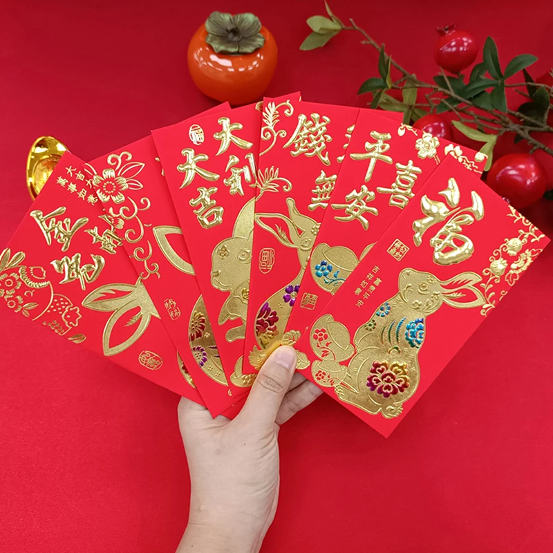 6 шт., китайский красный конверт, Оригинальный оригинальный конверт Hongbao, свадебный красный Подарочный конверт, красная сумка, карман для денег