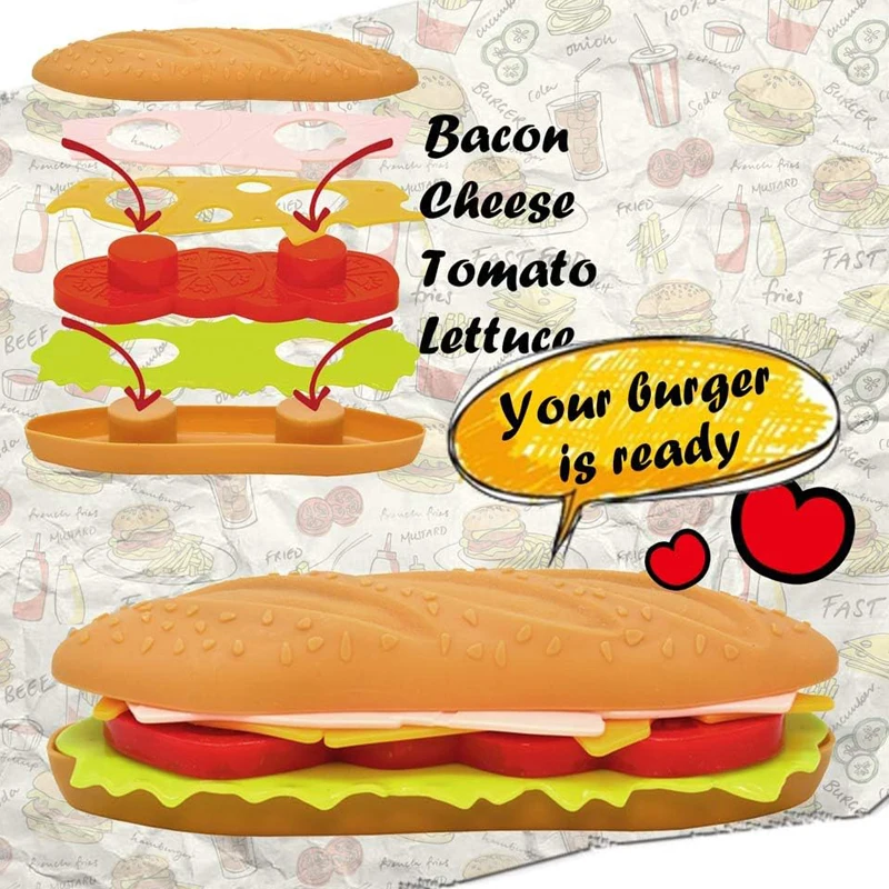 역할놀이 패스트푸드 세트, 어린이 주방 놀이 음식 - 주방 놀이 용품 - 놀이용 버거와 핫도그 포함 장난감 음식