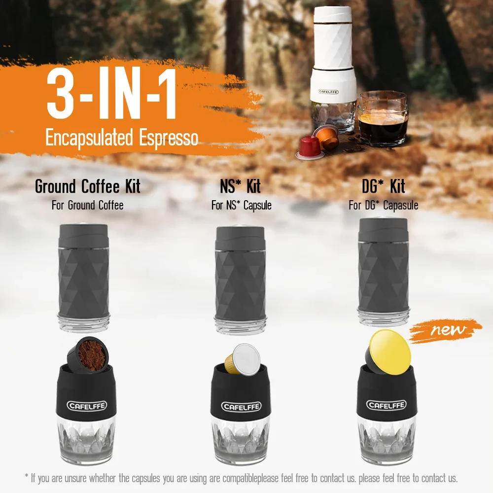 Cafelffe 3 in1 Portable Coffee Machine Hot/Cold Water Manual Espresso Machine For Capsule Ground Hand Press Brewer Hiking Travel